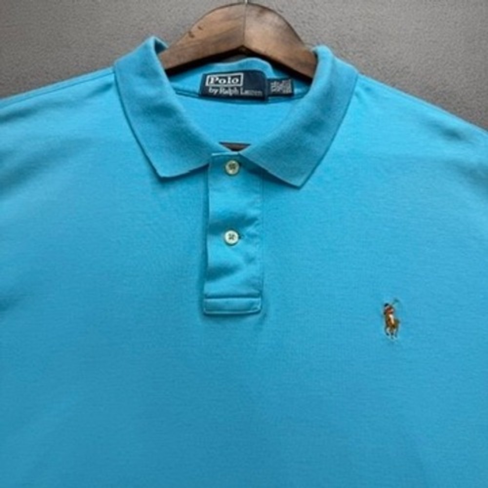 Polo Ralph Lauren Polo Shirt Classic Fit XXL Blue Short Sleeve Flesh Pony Preppy - Picture 3 of 12